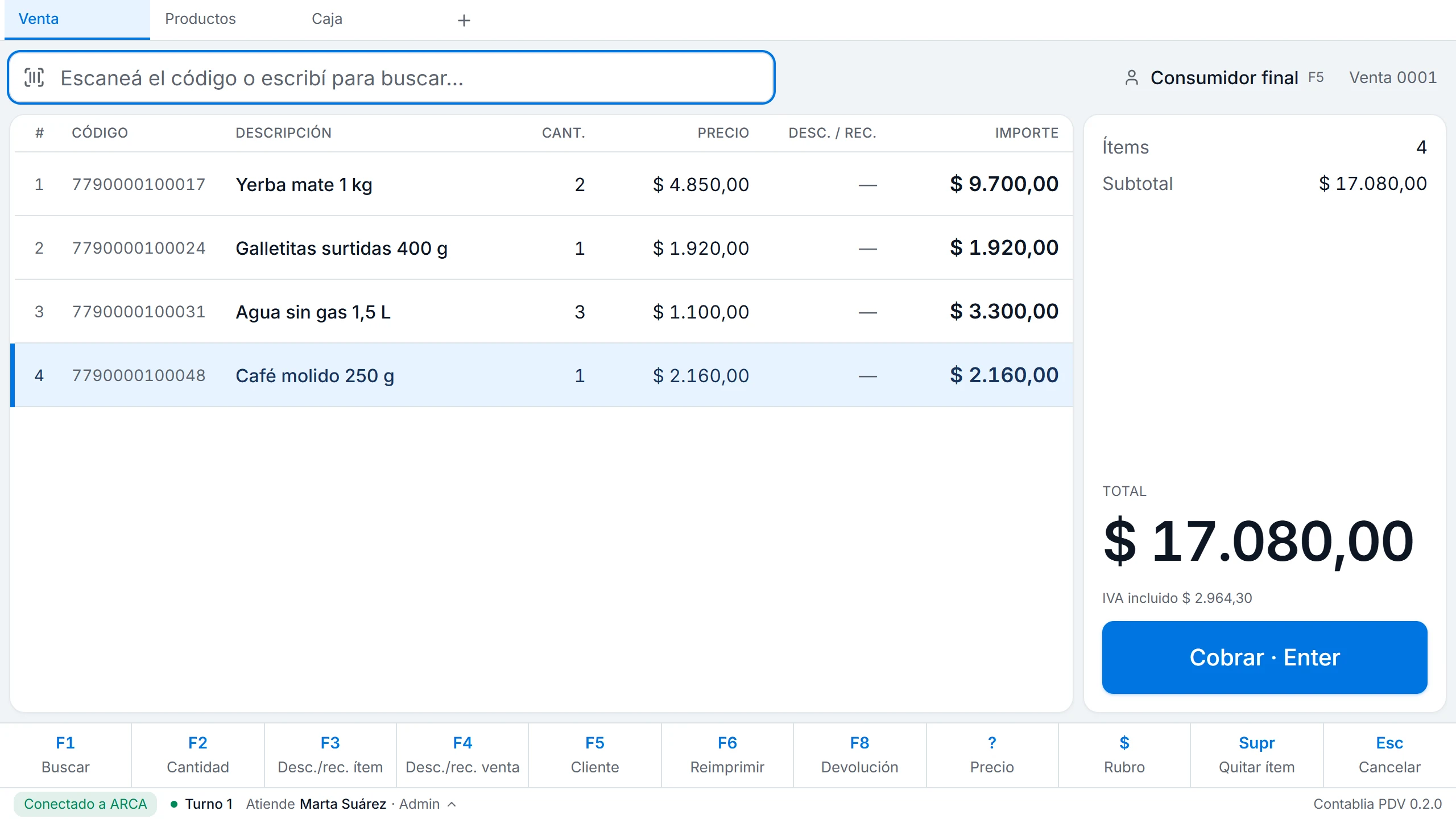 La caja de Contablia PDV en plena venta